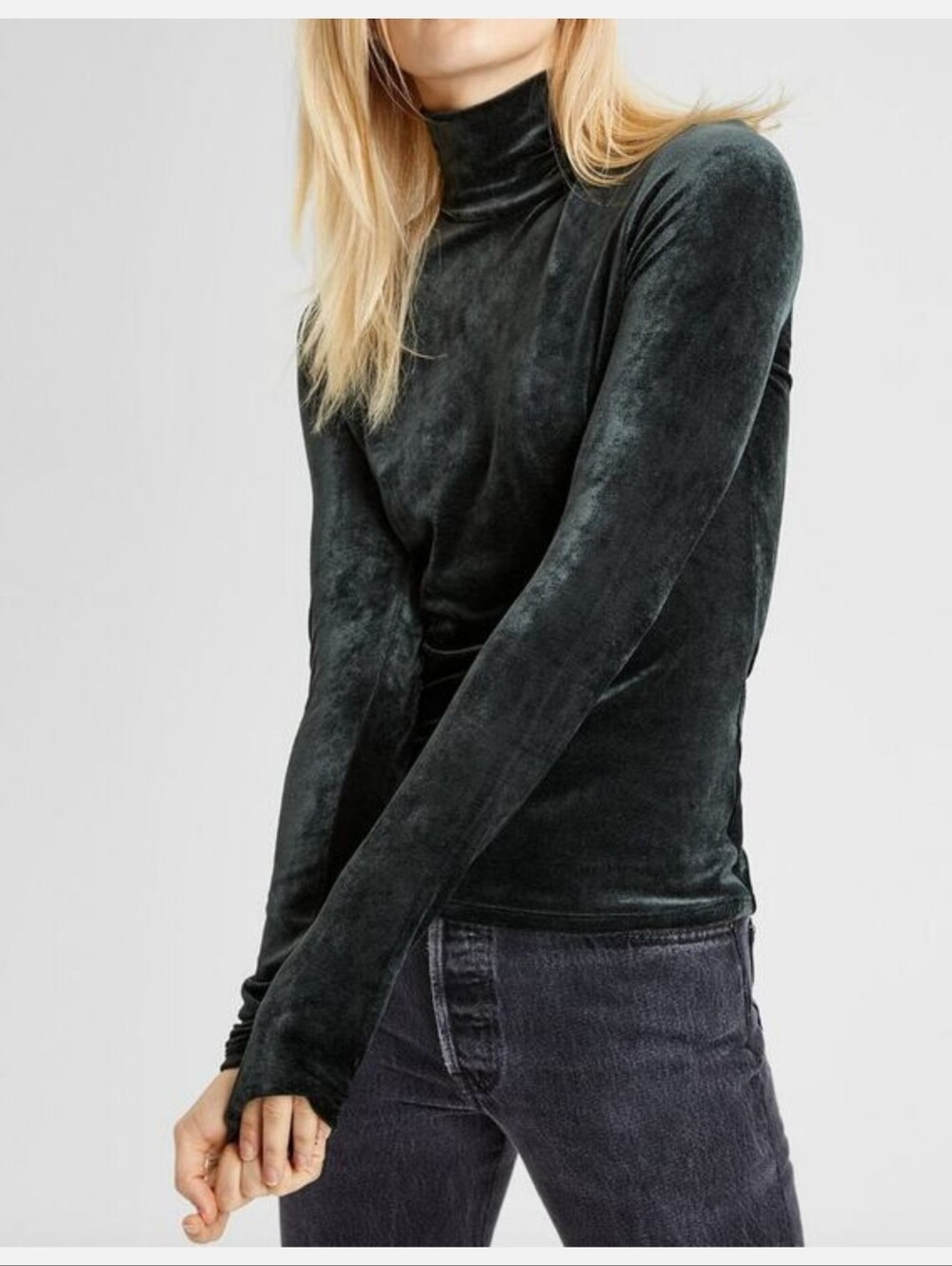 Theory Velvet Turtleneck Top In Holly Hunter Green